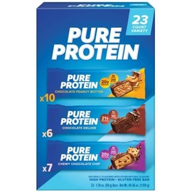 Pure Protein Bars, Variety Pack,23 Bars x 1.76 oz/Bar.(High Protein, Nutritious Snacks to Support Energy, Low Sugar, Gluten Free)