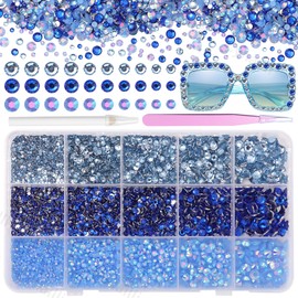 15000 Pcs Blue Resin Rhinestones for Crafts, Flatback Blue Resin Rhinestones for Bedazzling Gems 2/3/4/5/6mm Flatback Gems Jewels for DIY Mugs Tumblers Bottles Clothing Shoes Nail Art