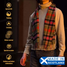 100% Lambswool Tartan scarves made in Scotland - 160x30CM - Green checkered and Clan Tartans - Scarf for Men, Women- Christmas, any occasions, Winter Gift(Morrison Green)