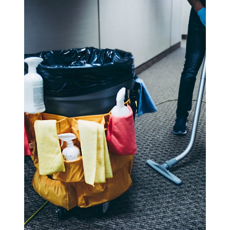 QWORK Trash Can Caddy Bag, 10 Pocket Commercial Cleaning Bag,