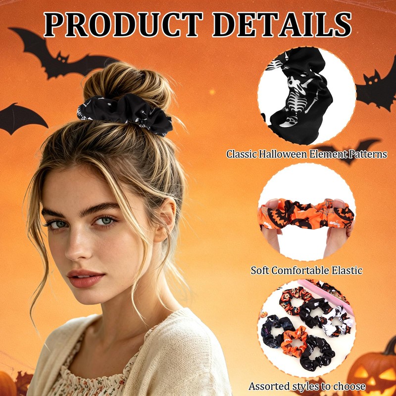 12 Pcs Halloween Hair Accessories Halloween Scrunchies for Women