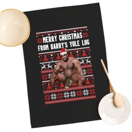 SMARTYPANTS Barry Wood Yule Log Tea Towel - Novelty Funny Rude Crude Explicit Fun Joke Merry Father Christmas Claus Xmas Eve Jolly Festive Holiday Kitchen Gift Present (Black Prime)