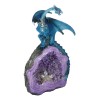 Armored Blue Dragon On Purple Quartz Faux Geode Crystal Cavern