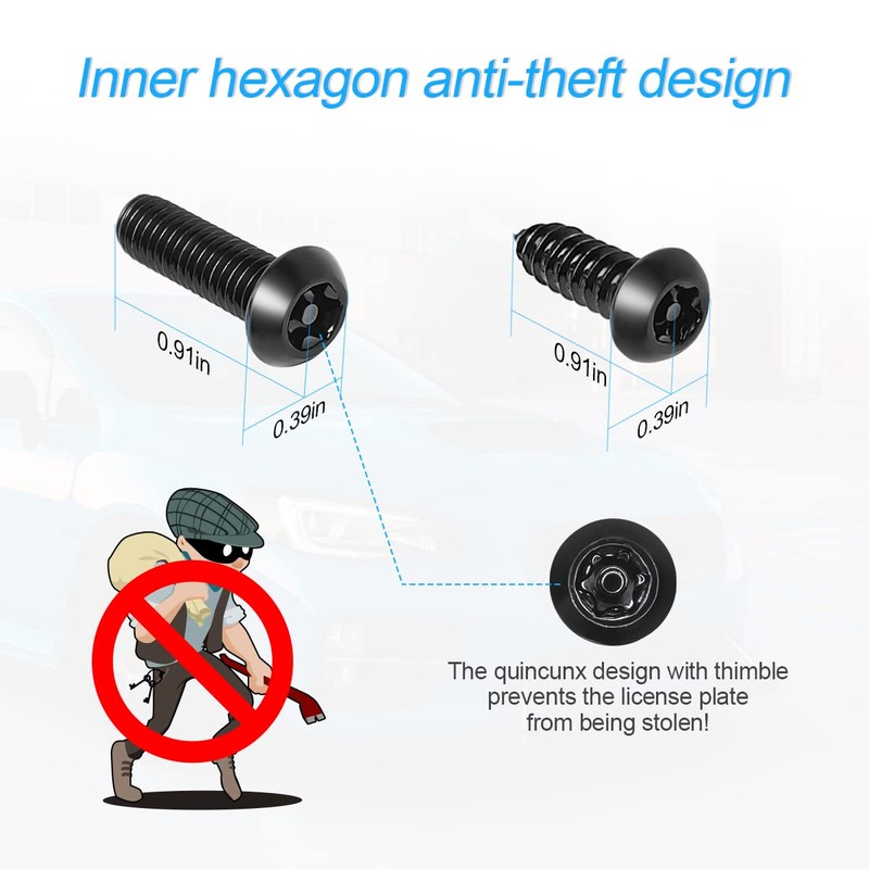 YALOK Anti Theft License Plate Screws Kits- Rustproof Stainless Steel