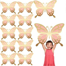 YIQXKOUY 24 Pieces 3D Large Butterfly Party Decoration Gold Pink Paper Butterfly Wall Decoration 2 Layer Giant Paper Butterfly Stickers for Birthday Baby Shower Nursery Bedroom Wedding Decor Cutouts