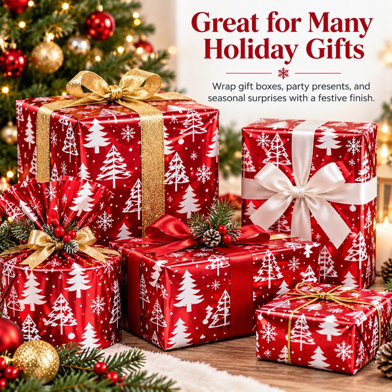 Red Christmas Wrapping Paper Roll for Holiday Gifts – Shiny