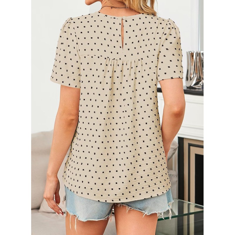 Falechay Babydoll Apricot-Black Dots Tops for Women Swiss Dots Cute