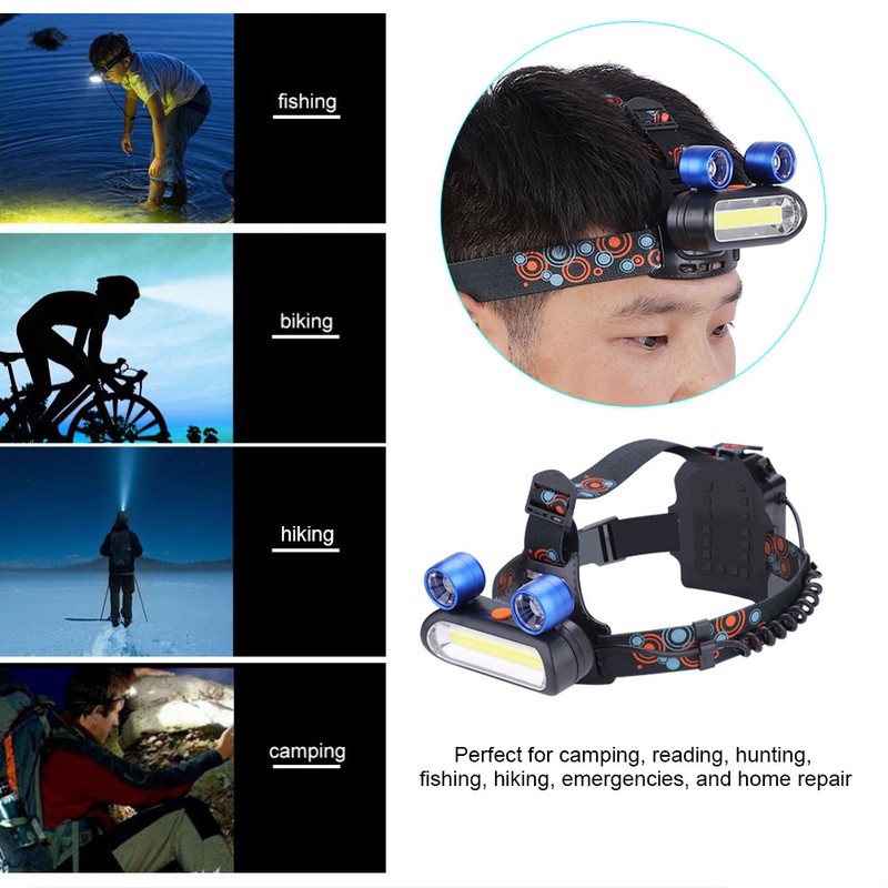 150000LM 2*LED COB Rechargeable 2*18650 Headlamp Head USB Light Torch