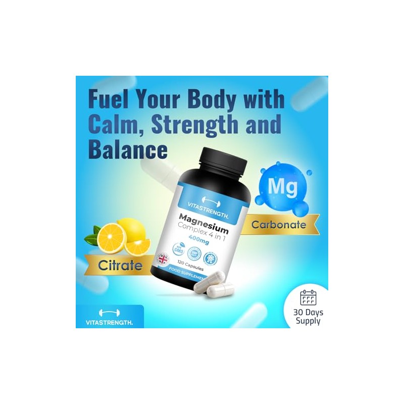 Magnesium Supplement 4 in 1 – 120 Capsules, 400mg Daily