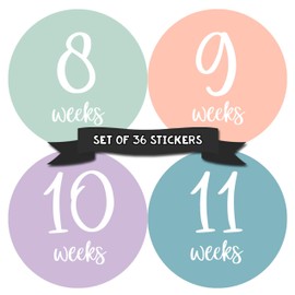 Months In Motion Pregnancy Weekly Belly Growth Stickers - Week to Week Pregnant Expecting Photo Prop - Maternity Keepsake - Baby Bump - Large Set of 36 Weekly Photo Sticker