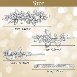 Esitrormi 4Pcs Rhinestone Hair Clips Bobby Diamond Pins Bridal Hair Pins Decorative Silver Flower Hair Clips for Women Hair Barrettes for Women Thick Hair Wedding Hair Accessorie