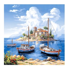 cukol cukol Island Landscape 11ct Cross Stitch, 11 Count Counted Stamped Pre Printed Cross Stitch Embroidery Kits for Adults Beginners Starter Advanced Easy Crossstitch Patterns Set Wall Decor 40x40