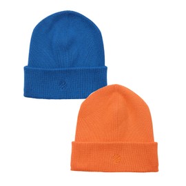 NATUST 2 PCS Kids Beanie Hats Boys Girls Winter Hats Stretchy Knitted Toddler Beanies Children's Cuffed Knit Cap Orange Light Blue