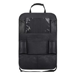 SUJOSAJU Premium 2- Piece Car Organizer Set, Includes 9 Functional Pockets, Dedicated Tablet Holder& Waterproof Kick Mat for Complete Backseat Protection& Organization, Black