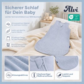Alvi Blaubaer Baby Sleeping Bag & Nappy | Alvi Breathable Summer Sleeping Bag | Lightweight Children's Sleeping Bag 100% Cotton | Sleeveless Baby Sleeping Bag for Boys and Girls | Alvi Outer Bag Washable