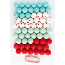 Mini Felt Factory | Felt Ball DIY Christmas Garland Wool 1 inch Poms Set Red Bright Seasonal Winter Home Mantel Decor | White Craft Project Supplies Kit | ~10 Feet String (120 Balls, Festive Mint)