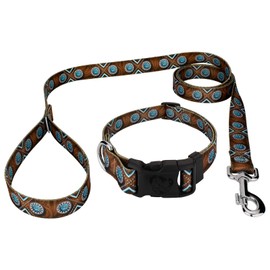Country Brook Petz - Deluxe Saddle Up Dog Collar and Leash - Country and Western Collection Featuring Rugged Designs (1 Inch, Medium)