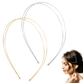 YQQYG 2 Pcs Simple Metal Headband, Silver and Gold Headbands for Women, Fashion Double Headbands for Women, Metal Hair Band for Any Hairstyle Hair Accessories