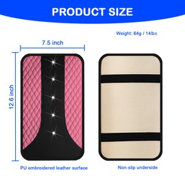 Mandark Bling Leather Car Center Console Cover, Crystal Rhinestone Vehicle Armrest Seat Box Protector, Waterproof Non-Slip Auto Arm Rest Decor Cushion, Universal for SUV, Truck, RV（Pink）