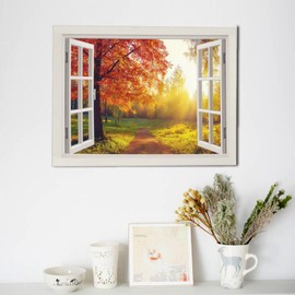 Fall Maple Trees Wall Art Autumn Scene Pictures Forest Trees in Sun Light Wall Decor Window View Canvas Prints Painting Home Artwork Decoration Gifts for Kitchen Living Room Bedroom Office 12"x16"