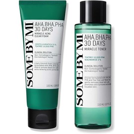 SOME BY MI AHA BHA PHA 30 Days Miracle Acne Clear Foam + Toner - 3.38Oz+5.07Oz - Made from Tea Tree Leaf for Sensitive Skin - Daily Face Wash and Toner for Sebum and Dead Cells - Korean Skin Care