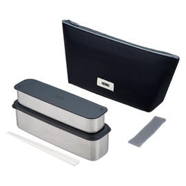 Thermos DSA-805W GY-BK 2-Tier Slim Fresh Lunch Box, 28.1 fl oz (815 ml), Gray Black
