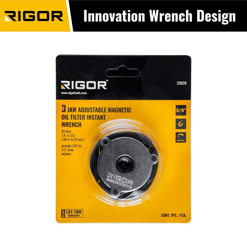 RIGOR 23026 Adjustable Oil Filter Wrench, 3-Jaw Adjustable Magnetic Oil