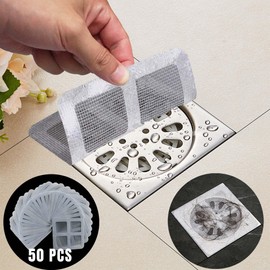 50 Pack Hair Catcher Shower Drain Cover,4"X4" Disposable Hair Stopper Mesh Stickers,Bathtub Hair Catcher for Drain,Shower Floor Cover Square,Bathroom,Laundry, Bathtub (50PCS)
