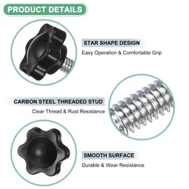 M METERXITY 5-Pack Star Clamping Knobs, 1/4"-20 x 0.63 Male Thread Hand Tightening Screw for Machinery/Electronic/Furniture/Umbrella Base, Hex Shaped Machine Handle Replacement [Black]