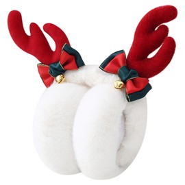 Winter Earmuffs, Xiuyer Deer Antlers Children Foldable Plush Warm Earmuffs Outdoor Men's Adjustable Earmuffs for Winter Riding Christmas Parties Ski Warm Ear Warmers Women Winter, White