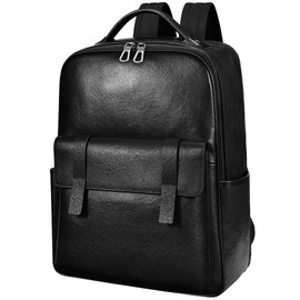 Colins Keirs Men's Black Leather Backpack for Work Travel, Durable Genuine Leather Laptop Backpack with 15.6-inch Computer Compartment, Stylish Professional Designer