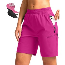 Pantalones cortos de bicicleta de montaña para mujer, 4D, acolchados, para ciclismo, ciclismo, ciclismo, ciclista, UPF50, bolsillos con cierre, Rosa, XX-Large