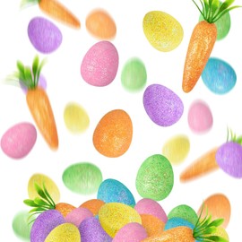 COLOFALLA 80 Pieces Mini Easter Eggs Quail Eggs Glitter Foam Easter Table Decoration Easter Ornaments 20 Pieces Mini Carrot Decoration Mini Carrots for Crafts DIY Decoration for Easter Room