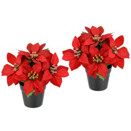 Artificial Flower Poinsettie in Pot Poinsettia Christmas Decoration Christmas Flower Decoration Artificial Flower Christmas Decorative Flower Branch X'Mas Bouquet Gift Decoration Advent Star, Set of 2