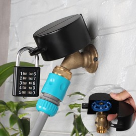 TEMEILI Water Theft Prevention Lock – Metal, for Outdoor Garden Faucets & Hose Bibs (Black with Lock)