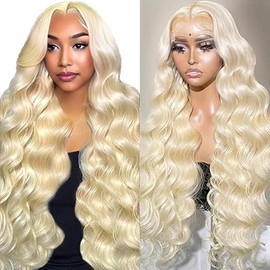 Hxxcoup Human Hair Wig Body Wave 13 x 4 Lace Front #613 Blonde Real Hair Wig Women's Glueless Wear and Go Blenched Knots with Baby Hair for Woman Minimal Smell 12 Inches / 30.5 cm