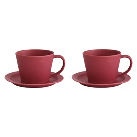 SAKUZAN Coffee Cup & Saucer, Set of 2 Same Color, Mino Ware, Made in Japan, Sakuyama Kiln (Wine)