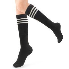 ALLY-MAGIC Knee High Socks, Casual Thigh High Socks Black White Striped Boot Socks, 3 Striped Long Tube Stockings for Women Girls Daily Wear Y7TWGXW (black)