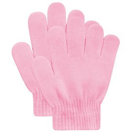 DOOVID Kids Knit Gloves Full Fingers Winter Gloves for Little Boys Girls Stretchy Warm Magic Gloves Age 5-11 Pink One Size