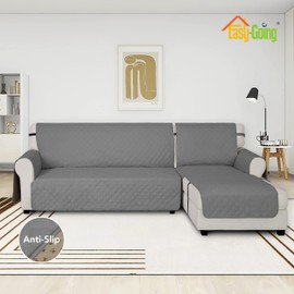 Easy-Going Waterproof Sectional Couch Covers with Chaise 2-Piece Non Slip L Shape Sofa Cover for Dogs Leakproof Furniture Protector Cover with Adjustable Strap for Pets (Large, Gray)