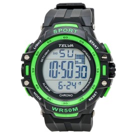 Clefer TE-D281-GN Men's Digital Sports Watch, Waterproof, Multi-functional, Urethane Strap, Black, Black