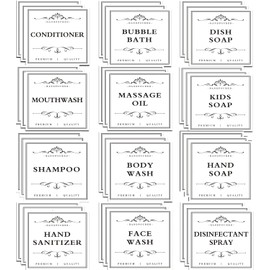 36 etiquetas impermeables impresas para botellas de champú y acondicionador, dispensador de jabón de baño, etiquetas adhesivas de organización, color blanco