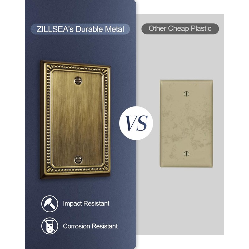 ZILLSEA 2-Pack Antique Brass Blank Wall Plates, No Device Blank