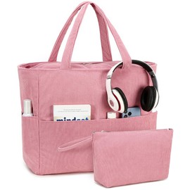 LOIDOU Large Beach Tote Bag Waterproof Sandproof Beach Pool Swim bag with Zipper & Wet Pockets Tote Corduroy Shoulder Bag for Gym Travel Work Teacher Grocery