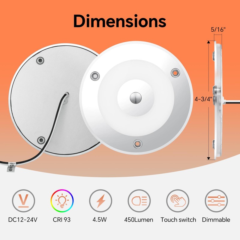 Obeaming 2 Pack 12V LED Ceiling Dome Light 400LM, 4.75"