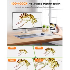 USCAMEL Mini Microscope for Kids - 100-1000x Magnification Handheld Digital Microscopes - 4K 2.0" LCD Screen USB Portable Pocket Microscope with Stand - Science Kits, 15Pcs Slides, 32G Memory Card