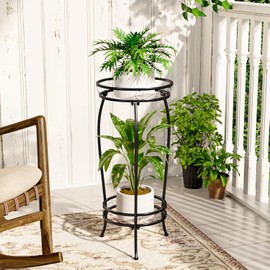 Bamworld Soporte Metálico para Plantas Bamworld de 2 Niveles, Estante de 68 cm para Múltiples Macetas, Estructura Esquinera Resistente para Terraza, Balcón, Sala o Dormitorio