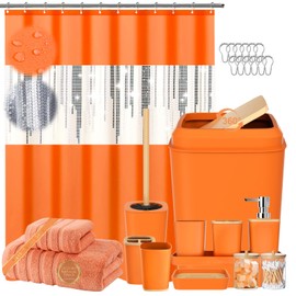 Bathroom Set- Bathroom Accessories Set with Sequin Shower Curtain Set Orange Bathroom Decor with Towel Set Bathroom Decor