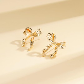 Rajputana Gold Silver Bow Earrings Set for Women Girls, Ribbon Stud Earrings Tassel Earrings for Wedding Statement Trendy Jewelry