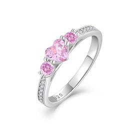 Wisbal Engagement Wedding Band Ring 925 Sterling Silver Eternity Ring Birthstone Stackable Rings for Women Size 5-10, 8, Created Pink Tourmaline, ZA&NR98821H&8